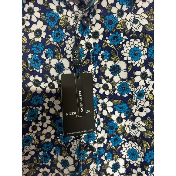 Rosso Milano Italy Extra Large (XL) Modern Fit Blue Purple Floral Short Sleeve N - Picture 6 of 7